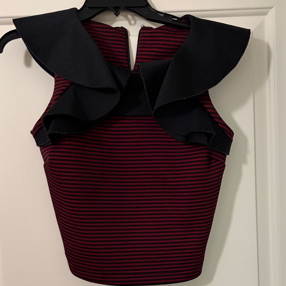 ASOS Black and Red Striped Ruffle Top